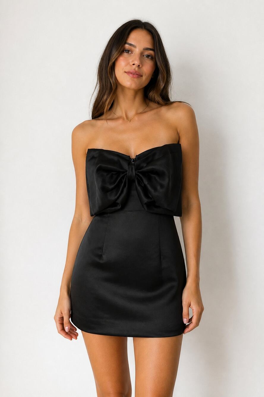 Thirty Thirty Black Strapless Dress with Bow M